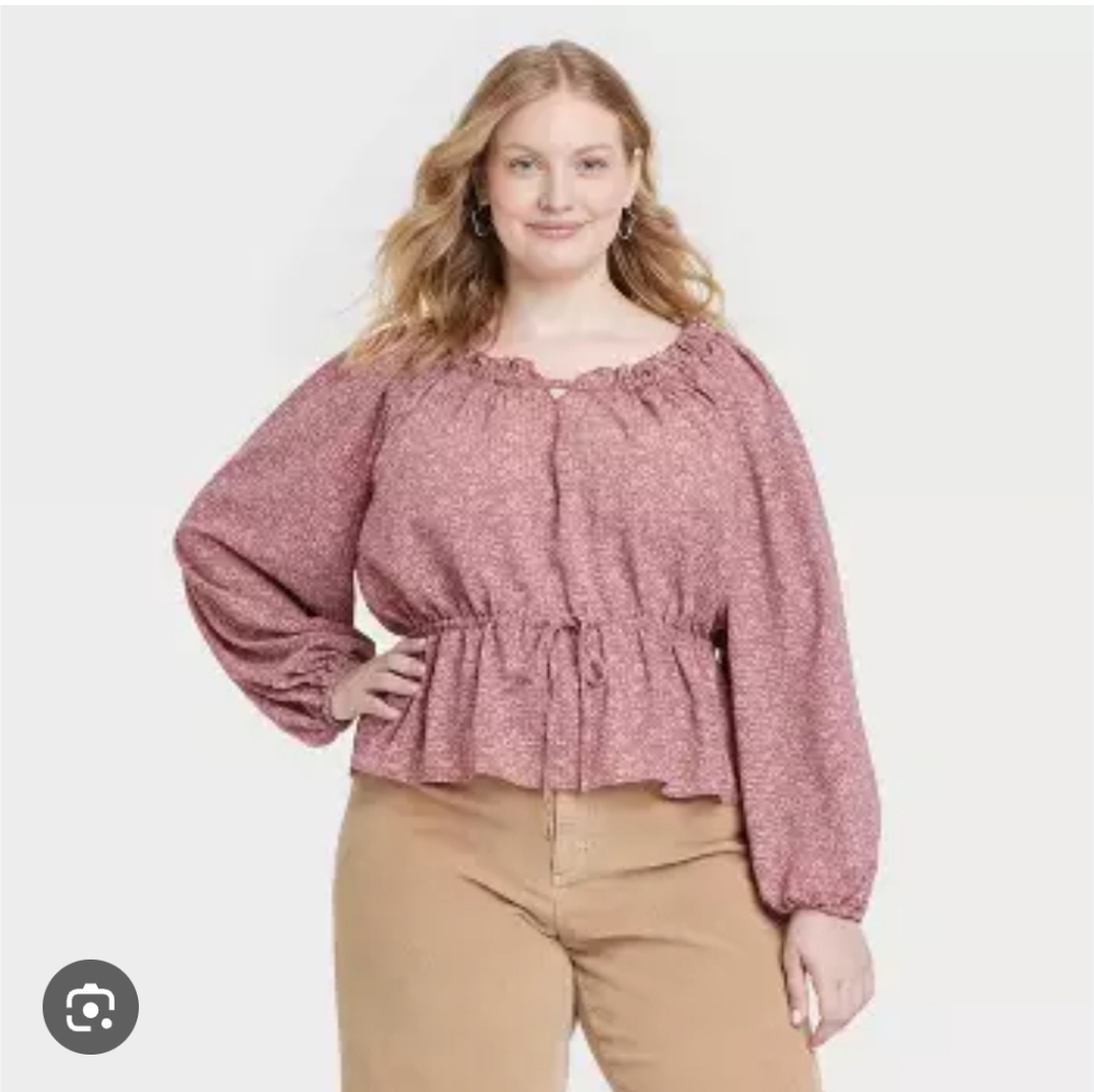 Universal Thread Mauve Peplum Blouse Floral On Or Of Shoulder Long Sleeves Boho